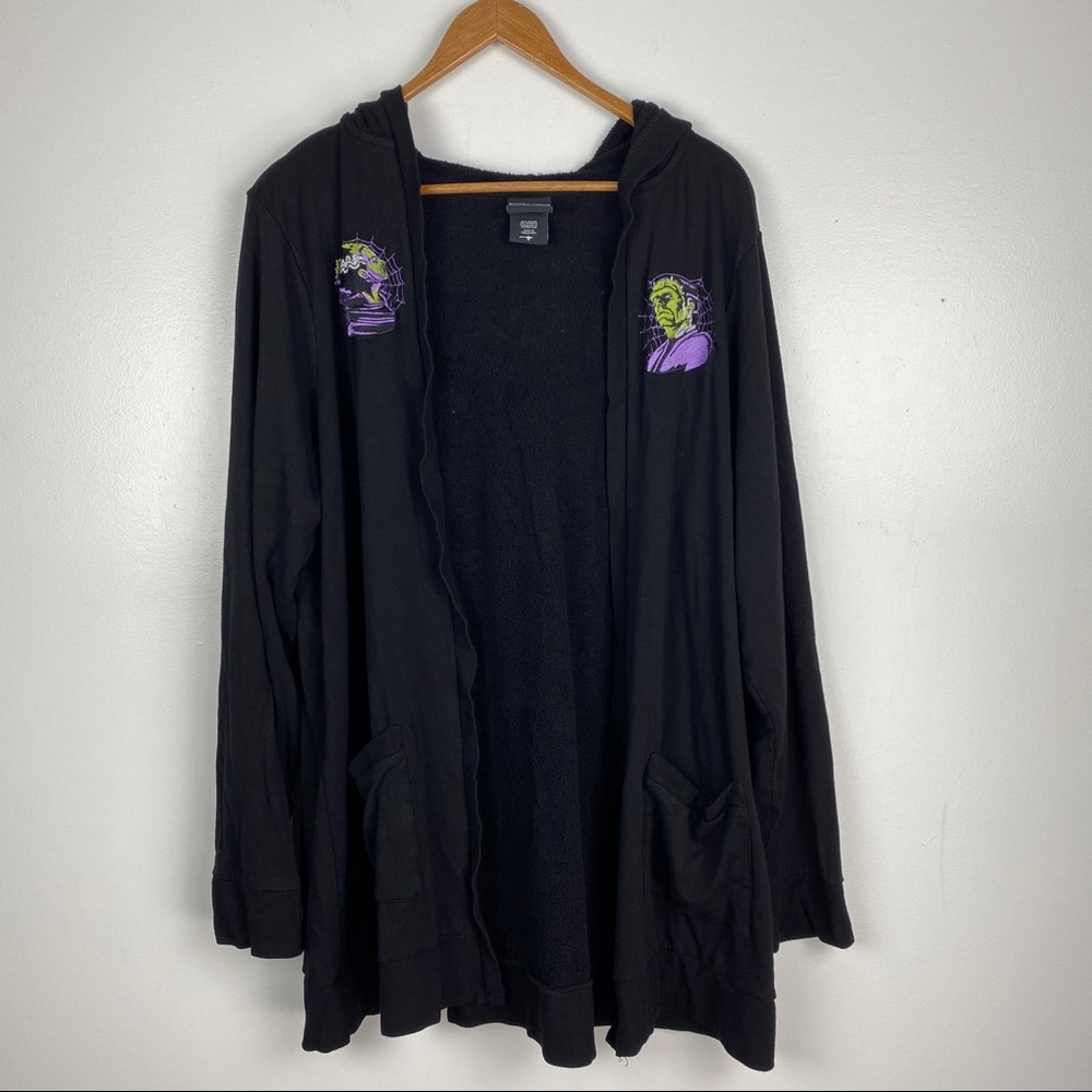 Torrid Universal Monsters Frankenstein Bride Hooded Black Embroidered Cardigan 2
